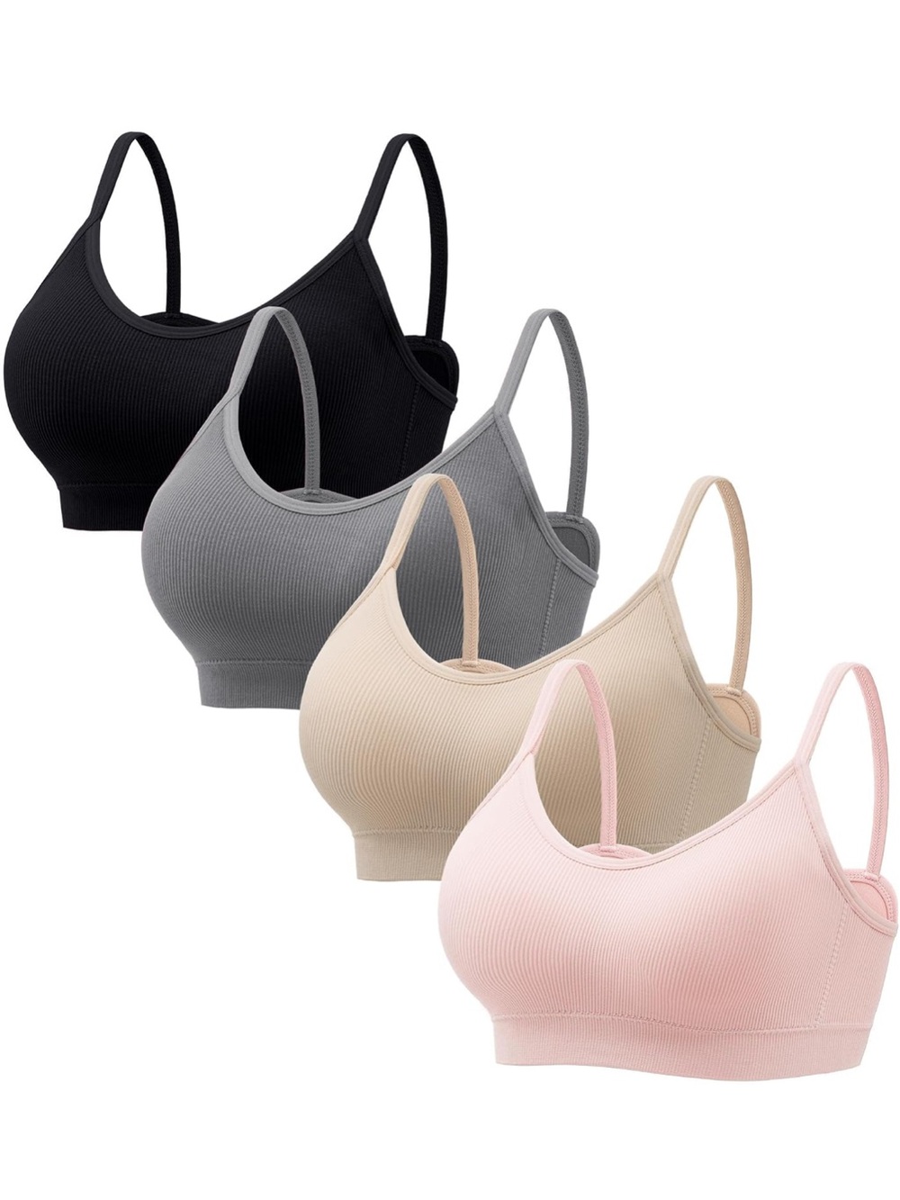 *NWOT* (4) Seamless Ribbed Bralettes - Pink, Beige, Gray, Black